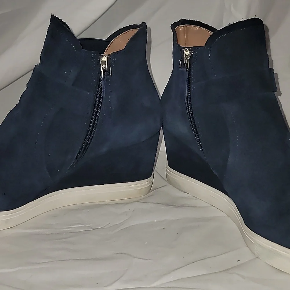 Linea Paolo Wedge Sneaker Navy Felicia Platform Shoes Bootie Suede Size 8 M - Picture 5 of 9